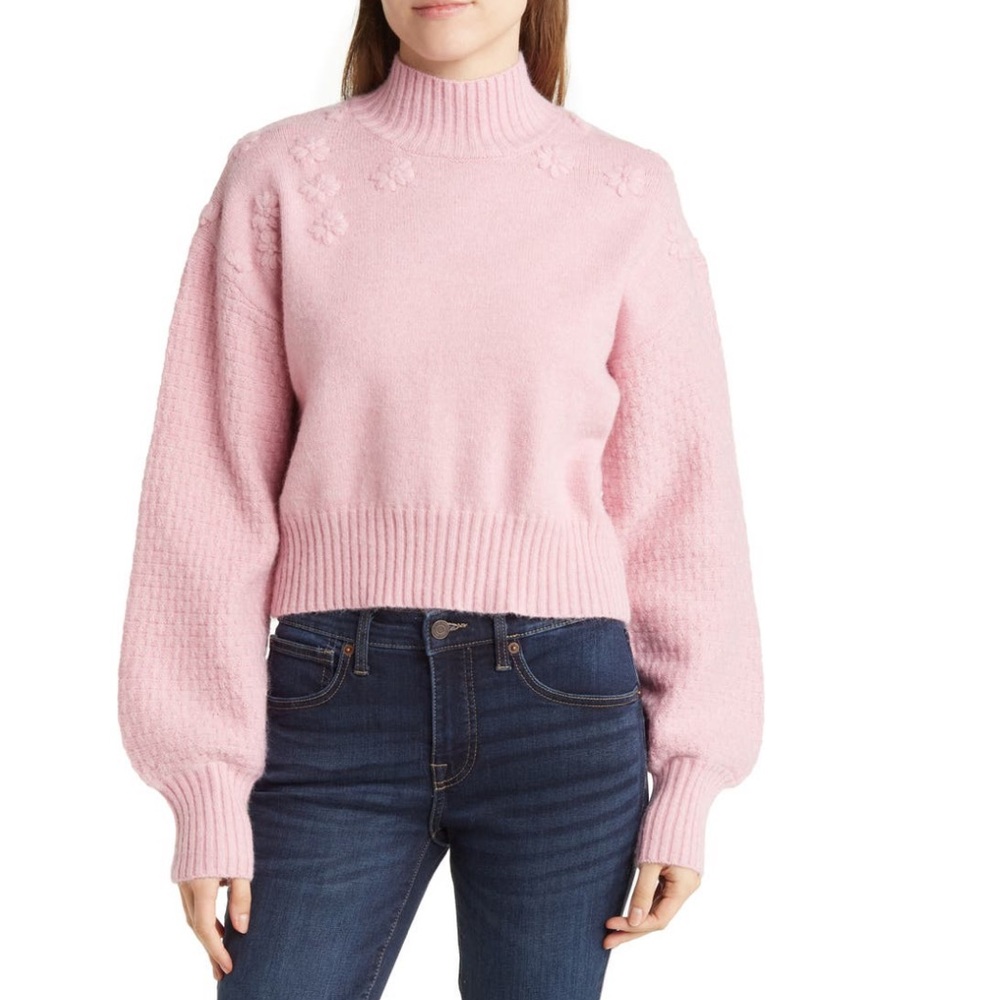 EVER AFTER Floral Mock Neck Sweater In Pink Lavender Color- New With Tag